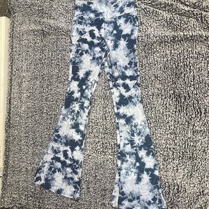 Blue Tie-Dye Flare Yoga Pants